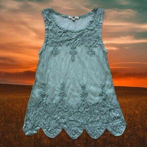 Vintage Y2K Ya Los Angeles Mesh Embroidered Gypsy Boho Fairycore Tank Top Size S